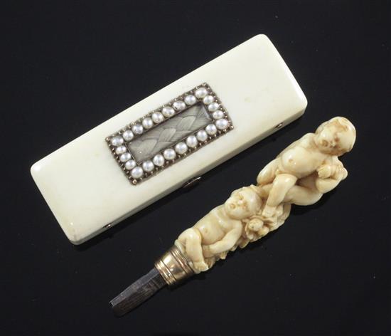 A Regency split pearl set ivory toothpick box, 3.25in.
